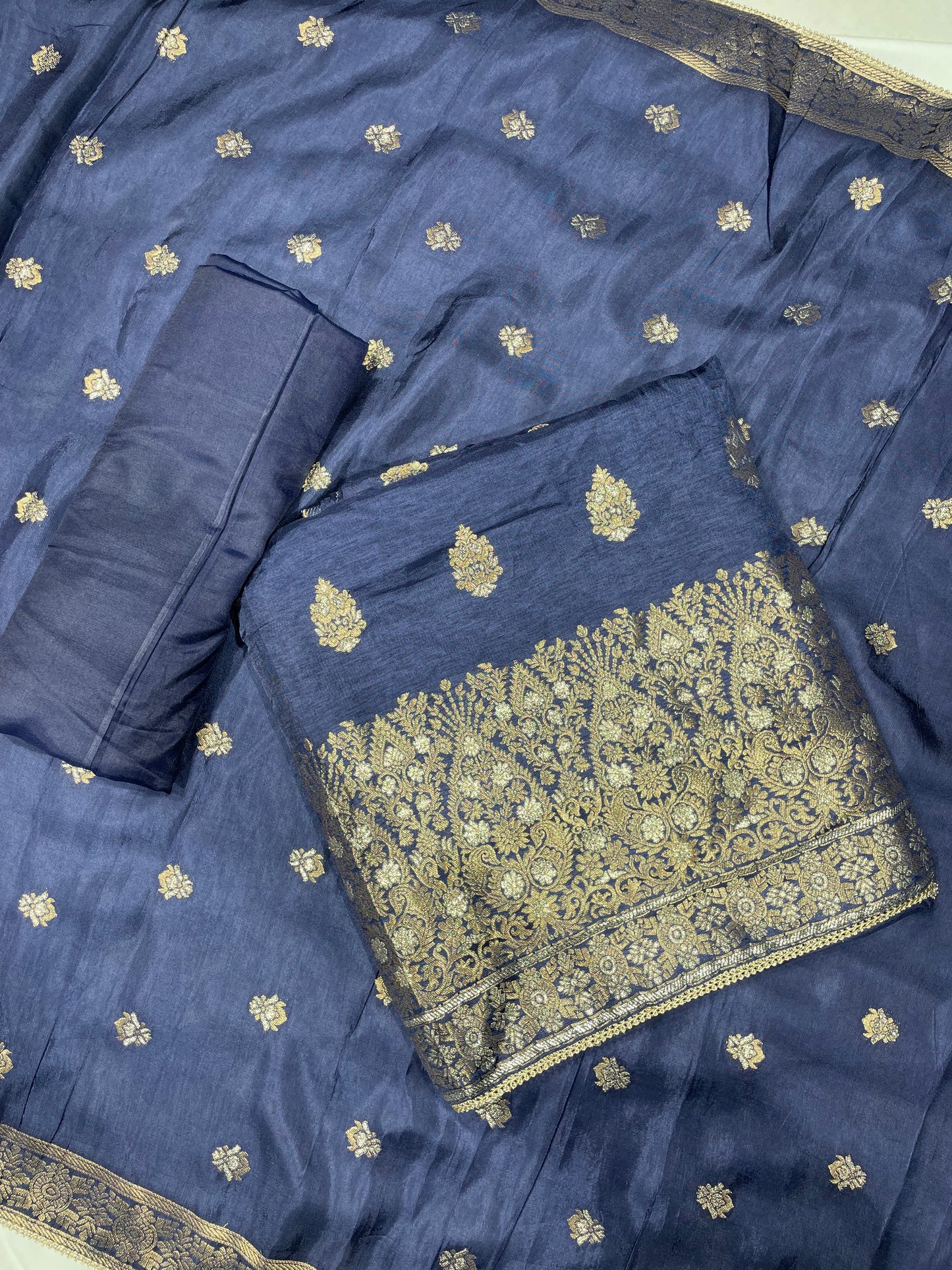 Navy Blue Banarsi Unstitched Salwar Suit