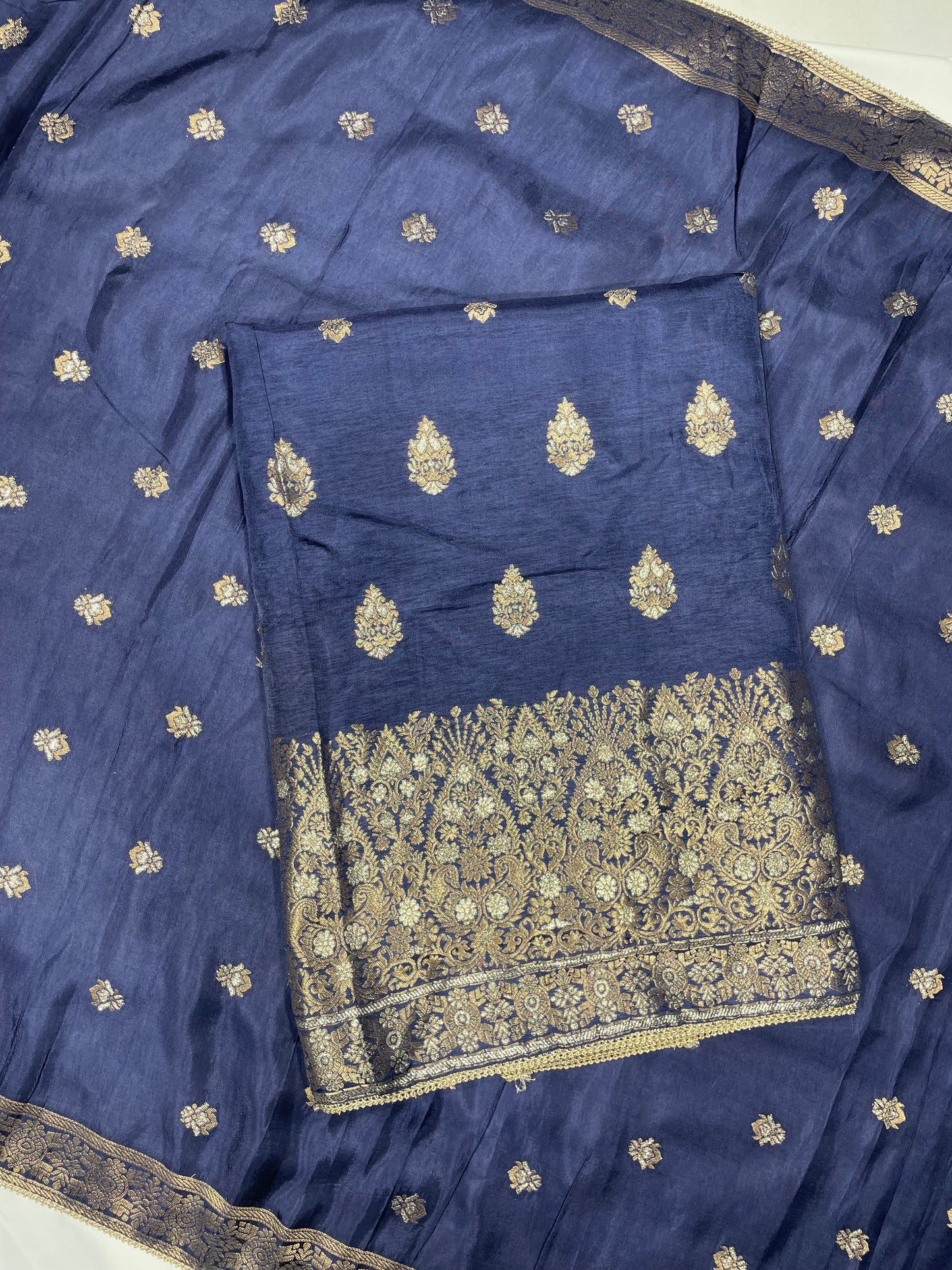 Navy Blue Banarsi Unstitched Salwar Suit