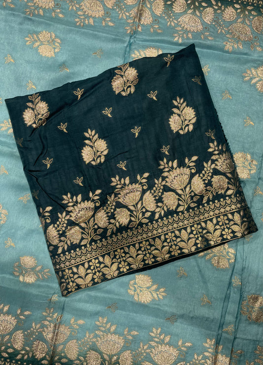 Ink Blue Silk Unstitched Salwar Suit