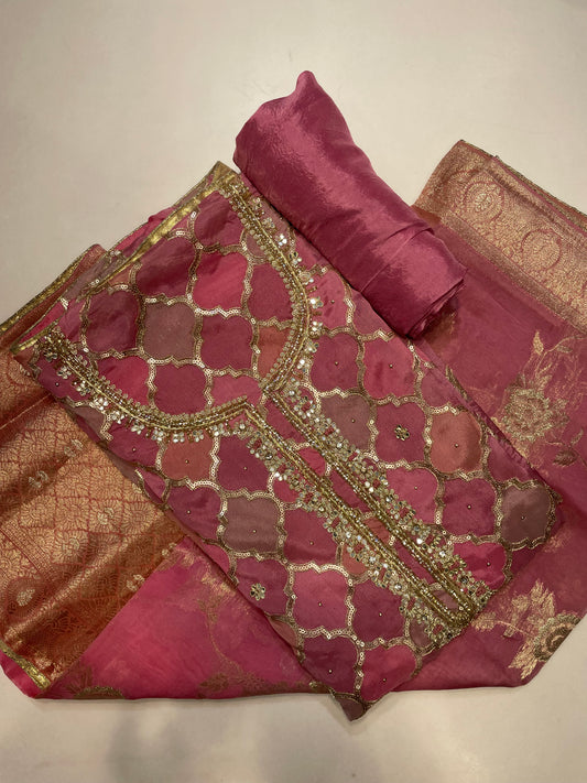 Multi-Pink Unstitched Salwar Suit