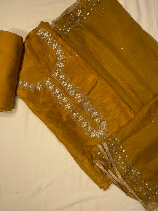 Silk Musturd Unstitched Salwar Suit