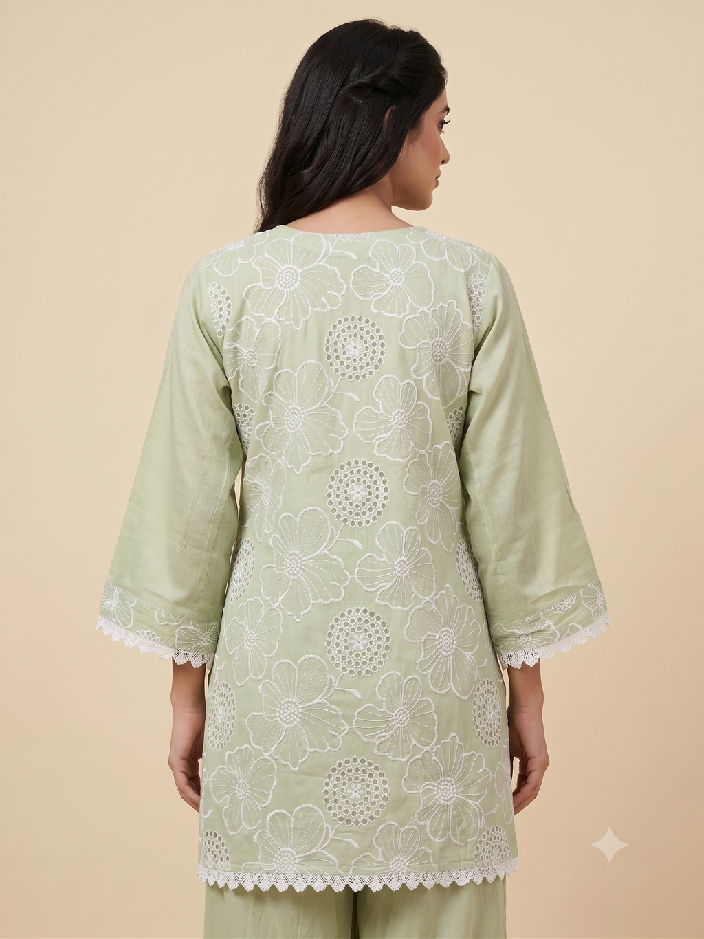 Light Pistachio Green Floral Embroidery Ethnic Co-Ord Set