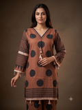 Terracotta Brown Polka Dot & Geometric Striped Kurta Set with Tassel Accents