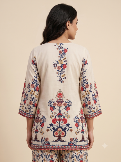 Women's Beige Floral Printed Crape Co-Ord Set