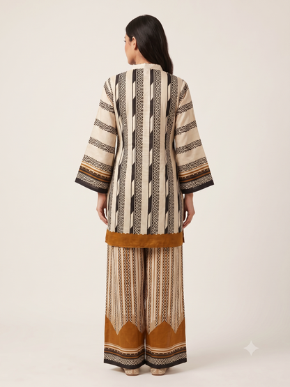Mustard & Ivory Geometric Silk-Blend Co-ord Set