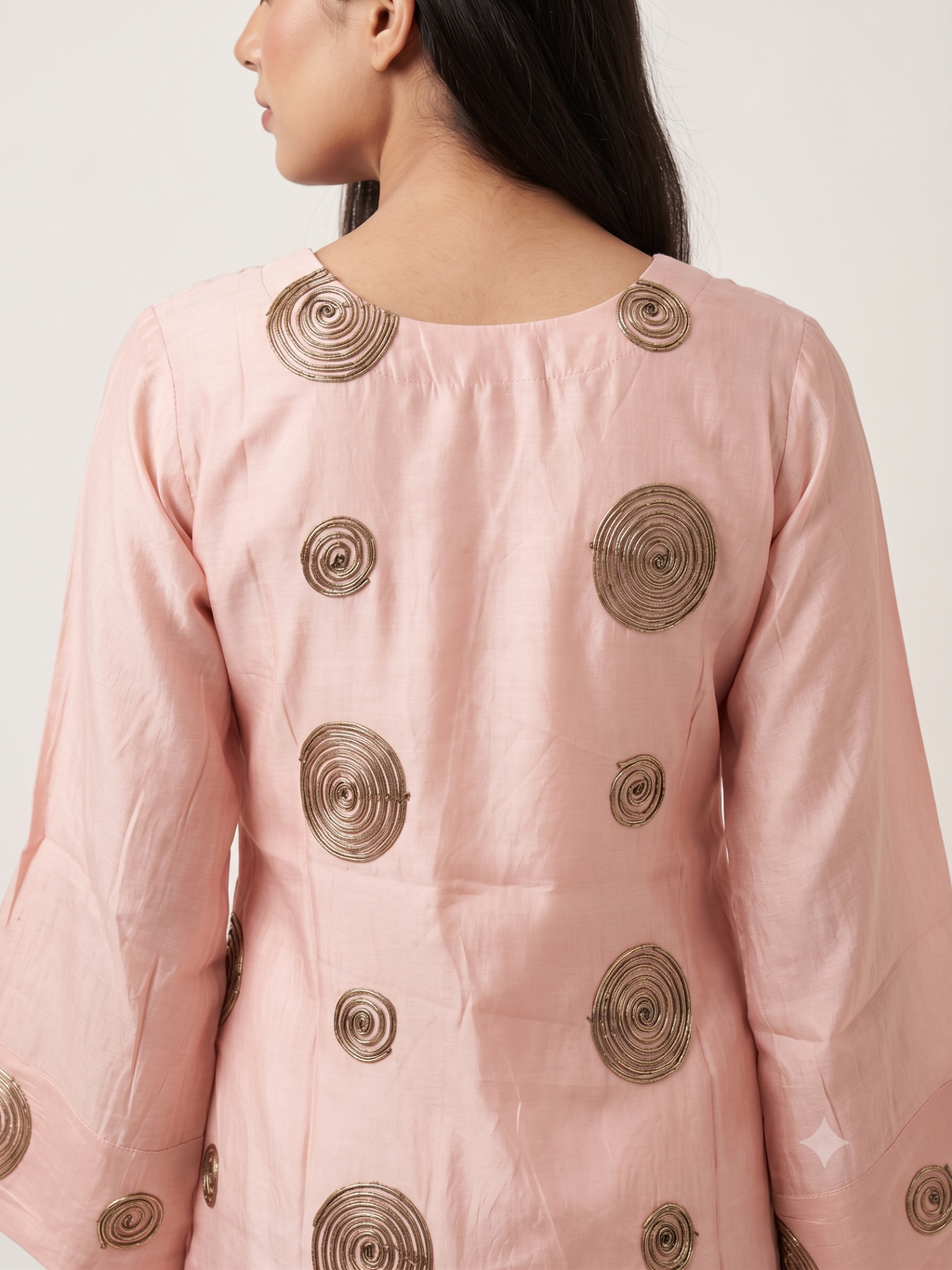 Elegant Cream Cotton Silk Ethnic Co-ord Set with Dark Brown Spiral Embroidery