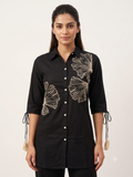 Chic Black Co-ord Set with Golden Floral Embroidery