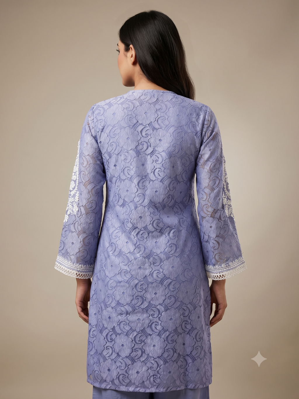 Periwinkle Blue Jacquard Cotton Kurta Set with Lace Detailing
