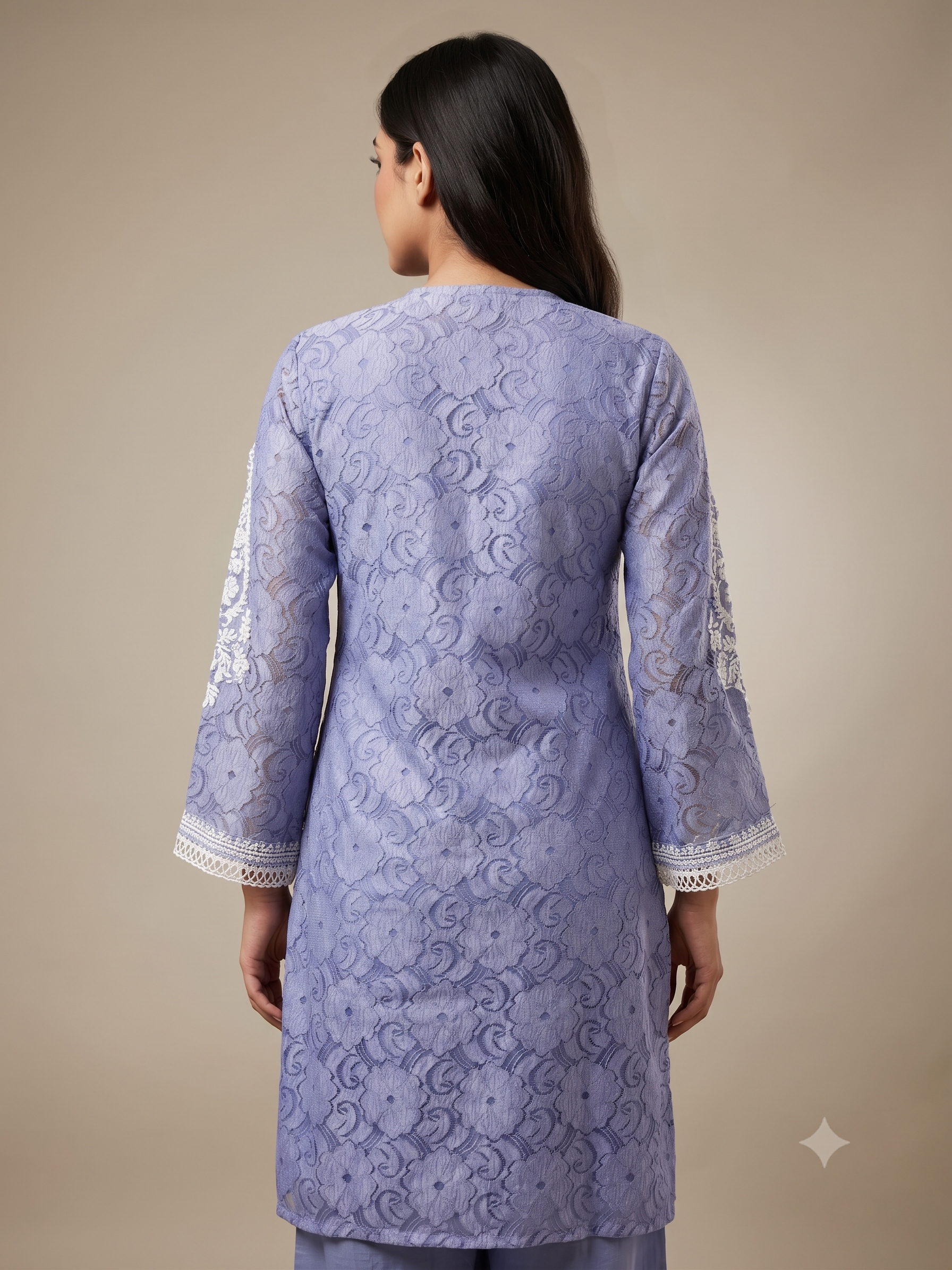 Periwinkle Blue Jacquard Cotton Kurta Set with Lace Detailing