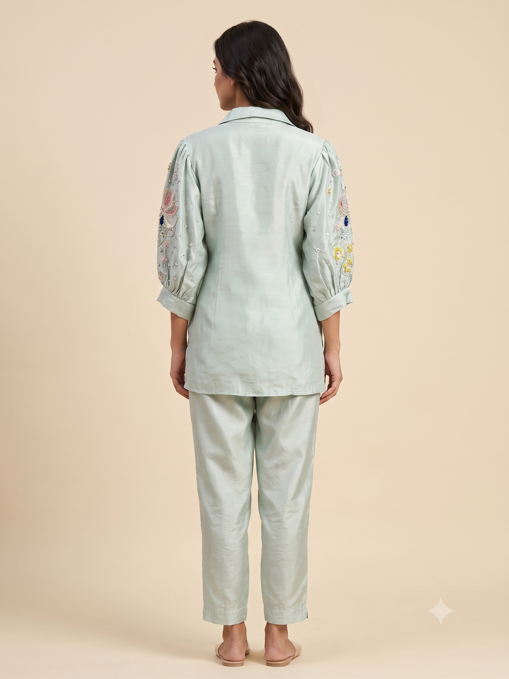 Elegant Cream Cotton Silk Ethnic Co-ord Set with Dark Brown Spiral Embroidery