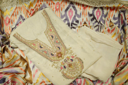 Beige Shimmer Organza Unstitch Salwar Suit